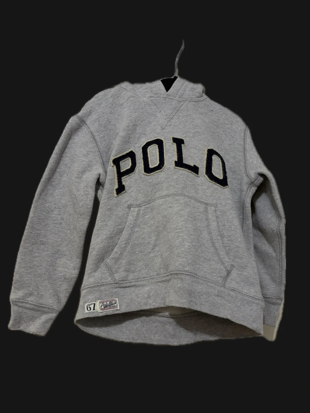 Polo by Ralph Lauren Gray Pullover Hoodie with Navy Applique